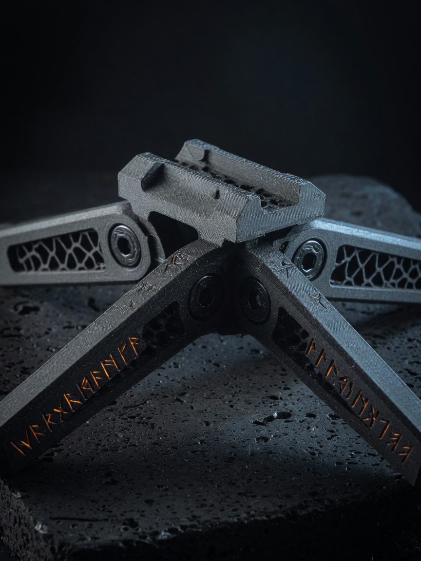 Heimdall night-vision bridge mount, dual-arm printed bracket with central dovetail.