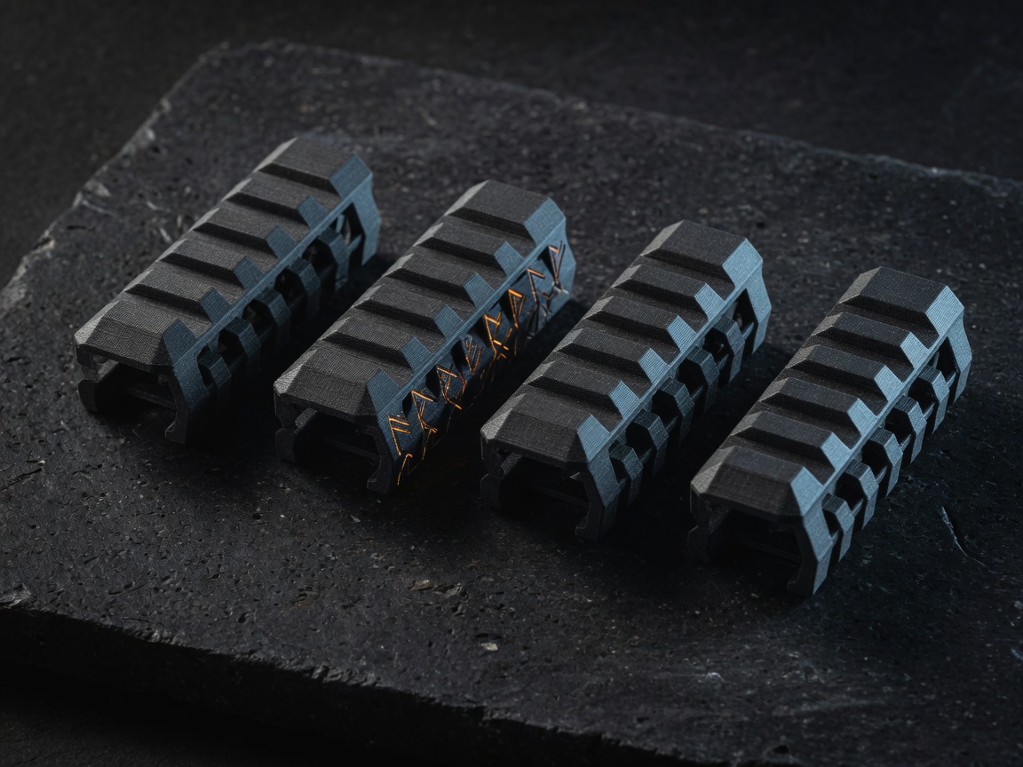 Mjölnir rail cover set, four printed covers with ridged hammer-head texture.